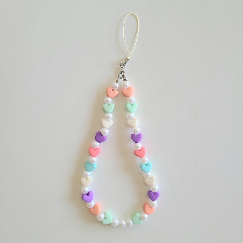 Pastel Heart And Pearl Phone Charm
